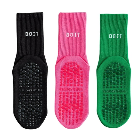 3 Pair Combo Sale Anti Slip Crew Socks with Grip Soles and Ribbed Cuffs in Multiple Color Options - 3 pcs-G