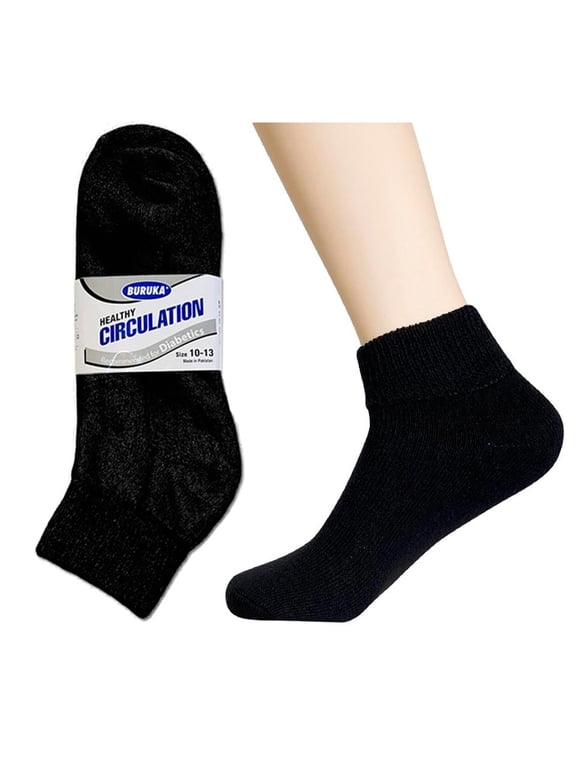 3 Pair Diabetic Ankle Circulatory Socks Health Support Men Loose Fit Black 10-13