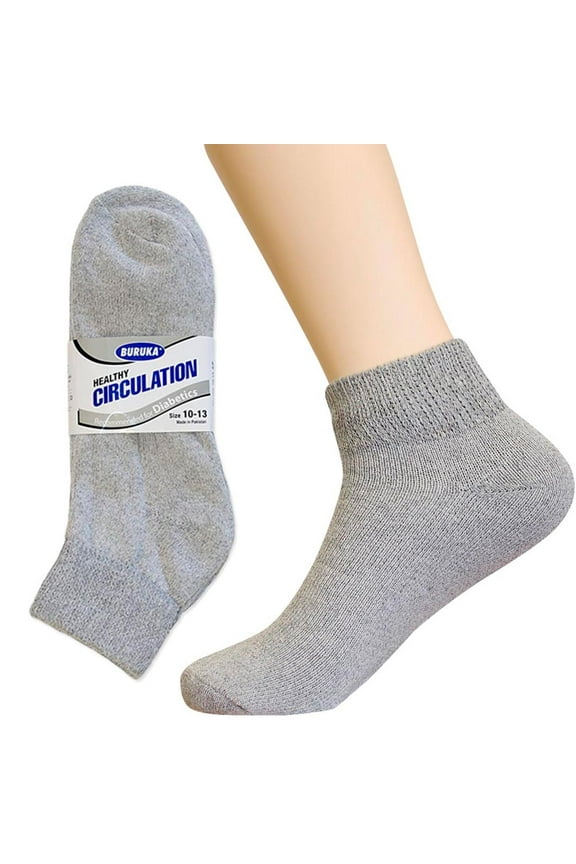 3 Pair Diabetic Ankle Quarter Crew Socks Grey Cotton Men Women Circulatory 10-13