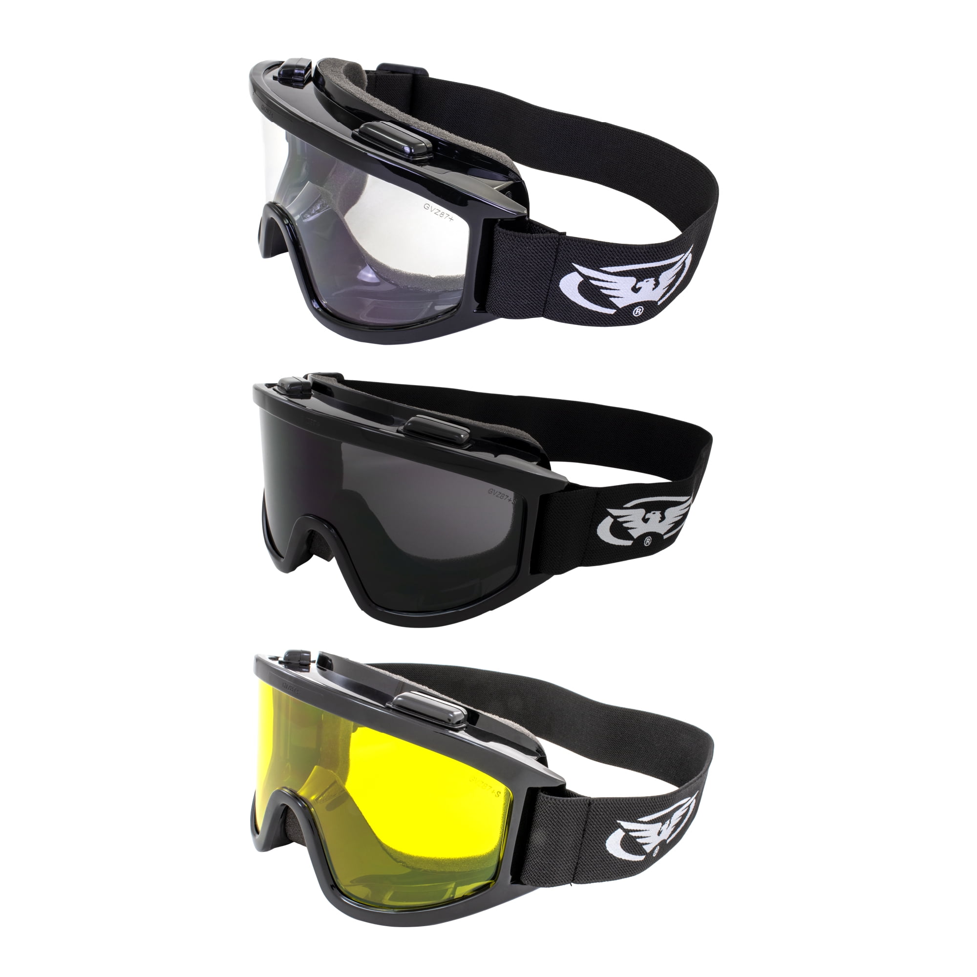 3 Pairs of Global Vision Eyewear Hercules Plus Safety Motorcycle Glasses with Clear, Smoke
