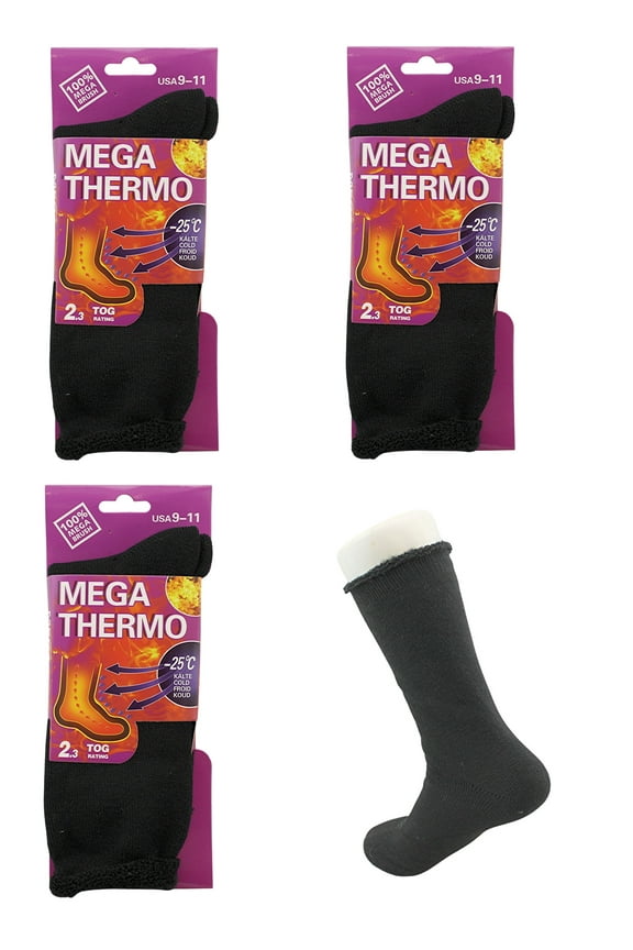 3 Pair Ladies Black Heat Zone Heated Socks Thermal Insulated Boot Socks 100% Mega Brush