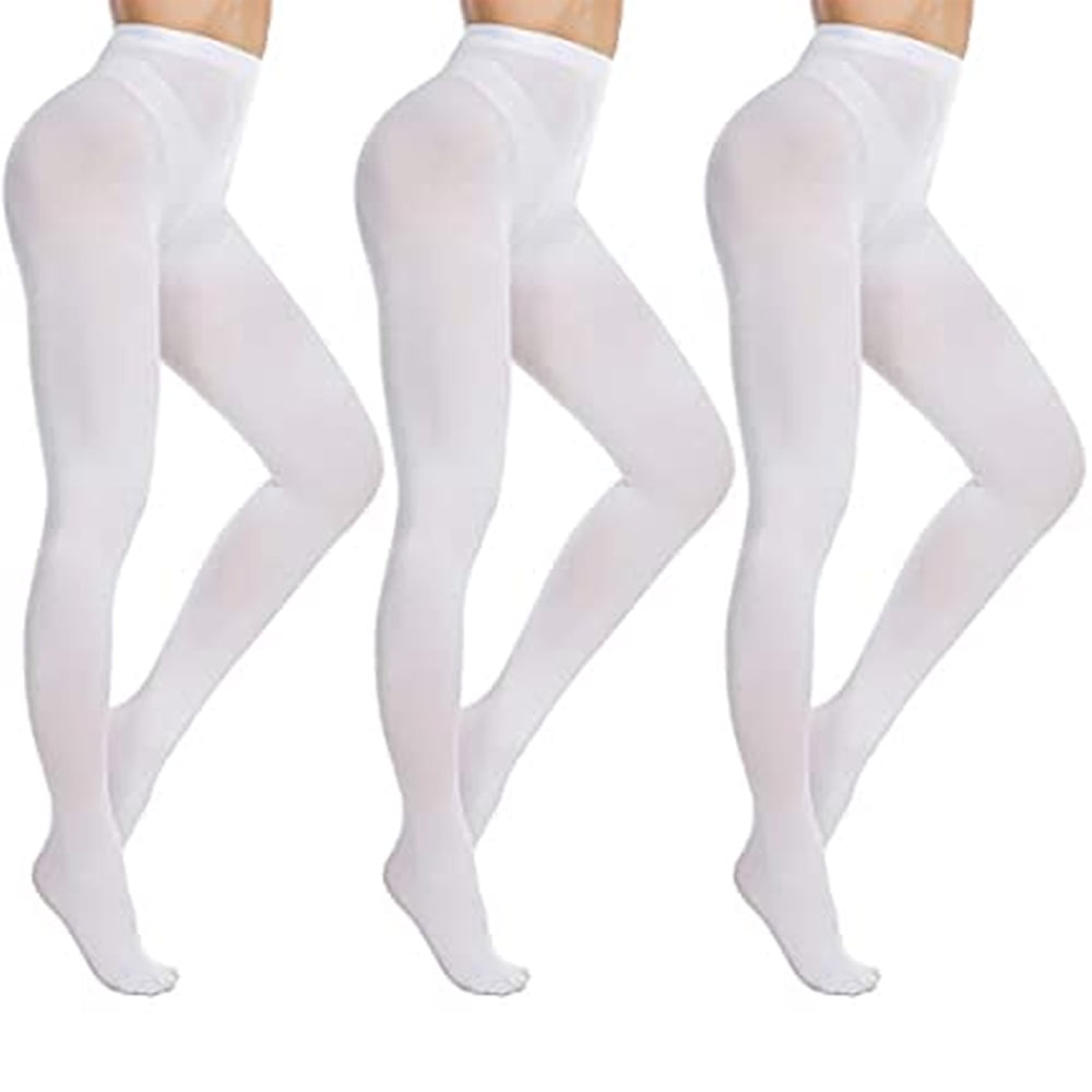 3 Pair Ladies White Winter Tights Stockings Footed Dance Pantyhose One Size  Fits 