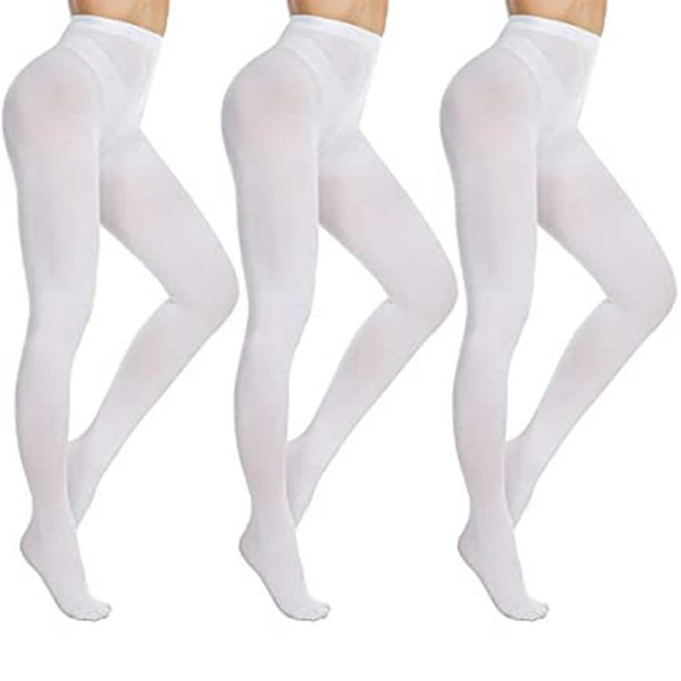 3 Pair Ladies White Winter Tights Stockings Footed Dance Pantyhose