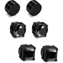 3 Pair Men Women Stainless Steel Magnetic Stud Earrings Non-Piercing Clip on Black Silver E41