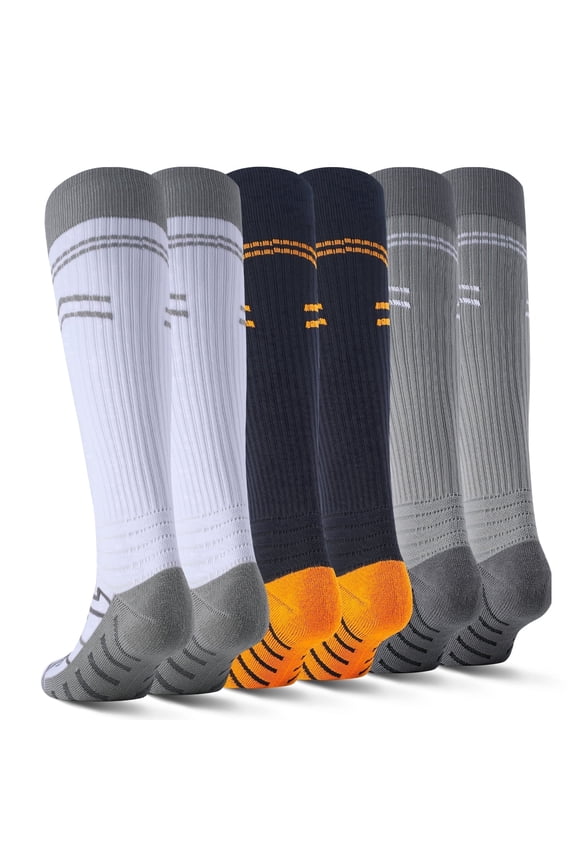 Men's Compression Socks 3 Pairs, 15-20mmHg Graduated Pressure Athletic Socks for Running, Wide Calf Fit Gym Socks Arch Support Size 9-13