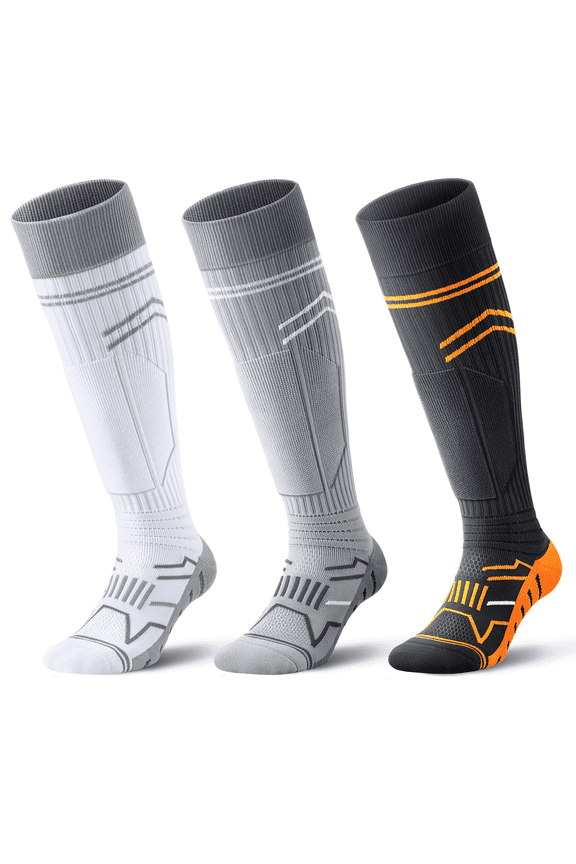 Men's Compression Socks 3 Pairs, 15-20mmHg Graduated Pressure Athletic Socks for Running, Wide Calf Fit Gym Socks Arch Support Size 9-13