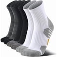 thumbnail image 1 of 3-Pair Men's Quarter Crew Socks Size 9-12 - Arch Support Hiking Socks: Moisture-Wicking Terry Footbed, Breathable Cotton Blend Black/Grey/White Socks, 1 of 6