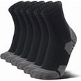 thumbnail image 1 of 3-Pair Men's Quarter Crew Socks Size 9-12 - Arch Support Hiking Socks: Moisture-Wicking Terry Footbed, Breathable Cotton Blend Black/Grey/White Socks, 1 of 6