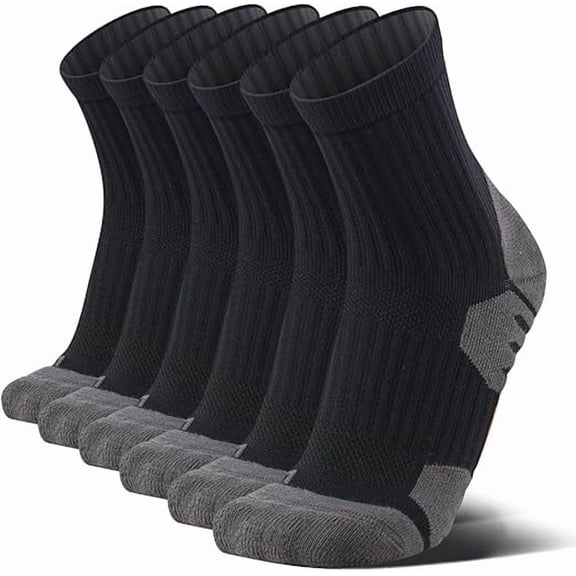 3-Pair Men's Quarter Crew Socks Size 9-12 - Arch Support Hiking Socks: Moisture-Wicking Terry Footbed, Breathable Cotton Blend Black/Grey/White Socks