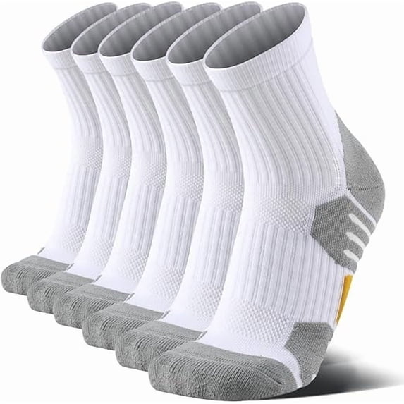 3-Pair Men's Quarter Crew Socks Size 9-12 - Arch Support Hiking Socks: Moisture-Wicking Terry Footbed, Breathable Cotton Blend Black/Grey/White Socks