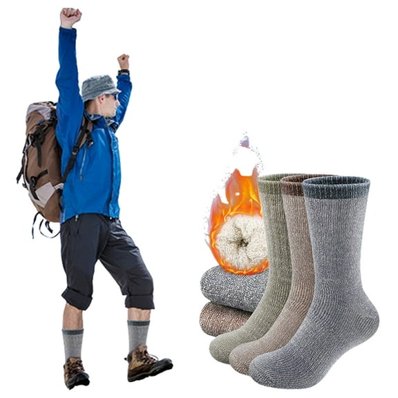 3-Pair Merino Wool Thermal Socks for Men, Reinforced Heel & Toe with Arch Support, Ultra Warm & Breathable Winter Boot Socks ,Soft and Comfortable,for Hiking, Hunting, Camping (Size 6-13)
