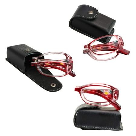 3 Pair Reading Glasses Foldable Readers with Blue Light Blocking lens Compact Folding Glasses for Women Reading Case Included (Red, +1.75 Magnification)