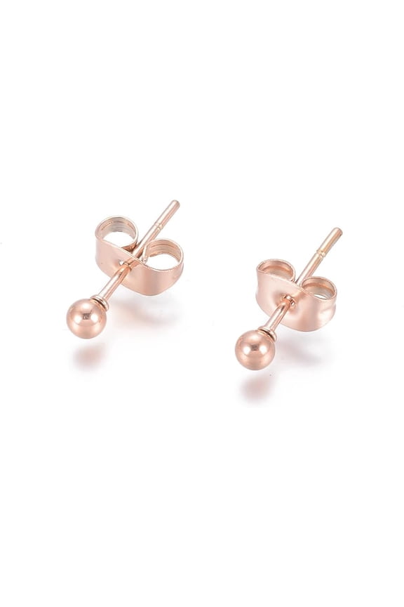 3 Pair Rose Gold Stainless Steel Stud Earrings Stud Design Clip On Back Post Setting 6 Count 3mm Diameter Gold