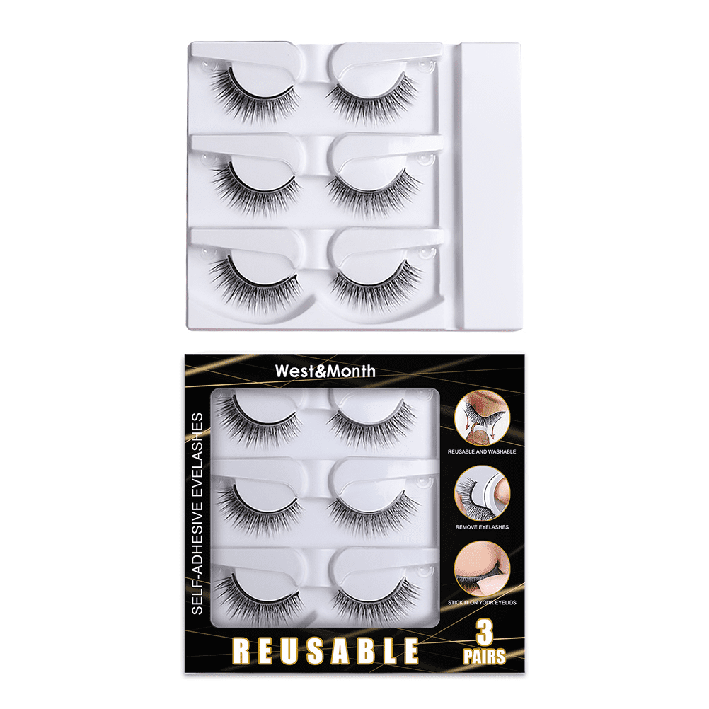3 Pair Self Adhesive Eyelashes No Eyeliner or Glue Needed Reusable Natural False Eyelashes Gift for Women Natural Look