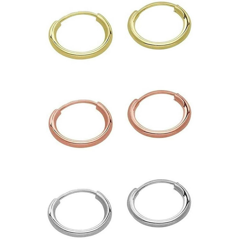14K Gold Color 3-pair White Yellow and Rose Hoop Earrings Set 14K Gold Color 3-pair White Yellow and Rose Hoop Earrings Set