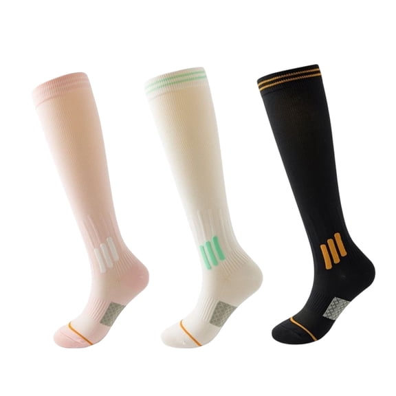 3-Pair Set Knee-High Compression Athletic Socks Breathable Anti-Slip Support Design for Running and Jump Rope - 3 pairs-C