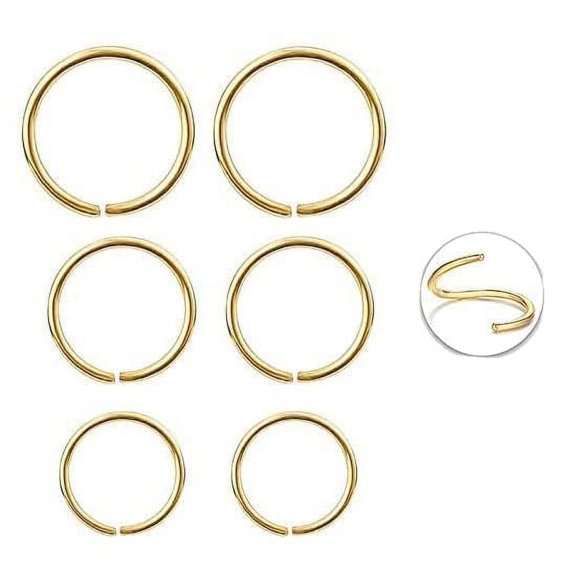 3 Pair Set Nose Rings Hoop Cartilage Small Hoops Earrings Set for Women Tragus Septum Helix Thin Multiple Piercing (14K Gold Filled, 5-6-7 mm | 3 Pairs/ 20 GA)
