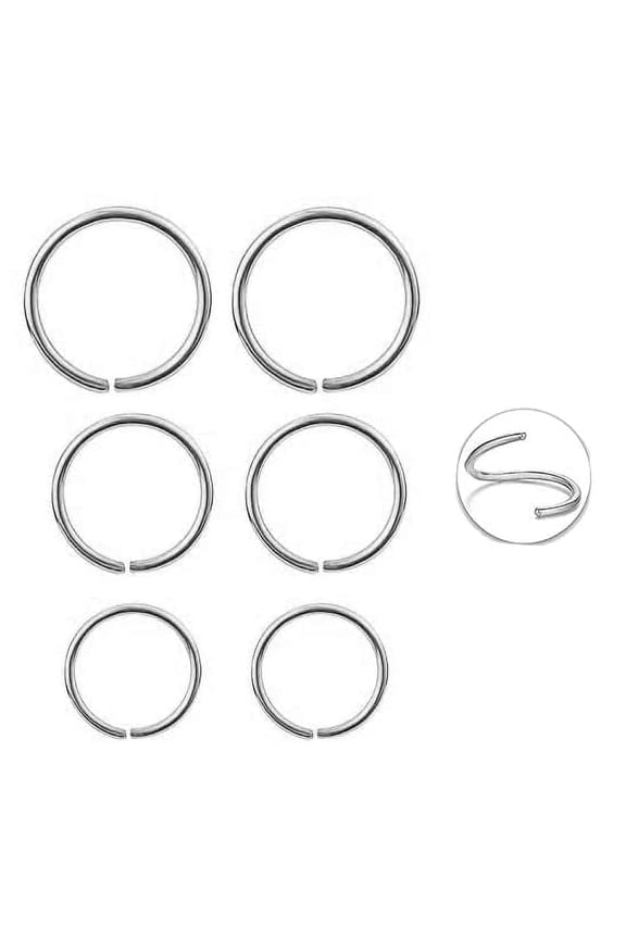 3 Pairs Set 5-6-7mm 21 GA Silver Nose Rings Hoop Cartilage Small Hoops Earrings Set for Women Tragus Septum Helix Thin Multiple Piercing