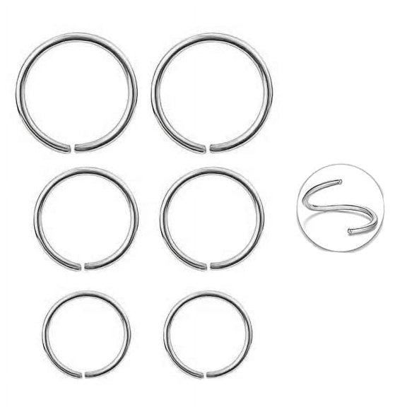 3 Pair Set 7-8-9-mm 24 GA Silver Nose Rings Hoop Cartilage Small Hoops Earrings Set for Women Tragus Septum Helix Thin Multiple Piercing
