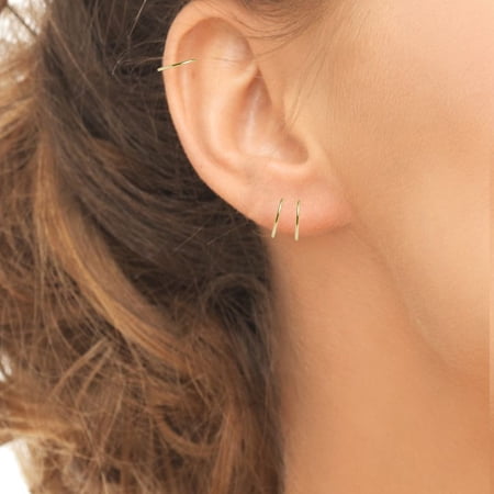 3 Pair Set Small 10mm Endless Hoop Earrings in Gold Flash 925 Silver