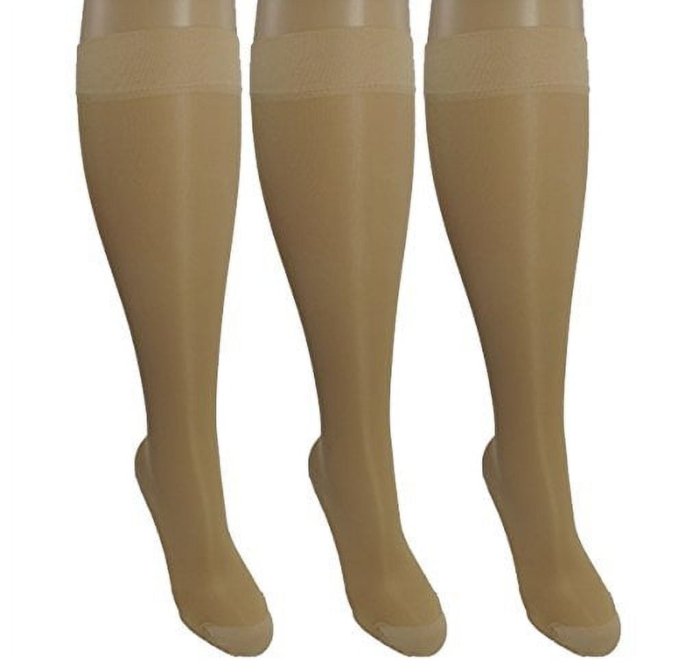 3 Pair Sheer Nude Small/Medium Ladies Compression Socks, Moderate/Medium Graduated Compression 15-20 mmHg. Therapeutic, Occupational, Travel & Flight Knee-High Hosiery.