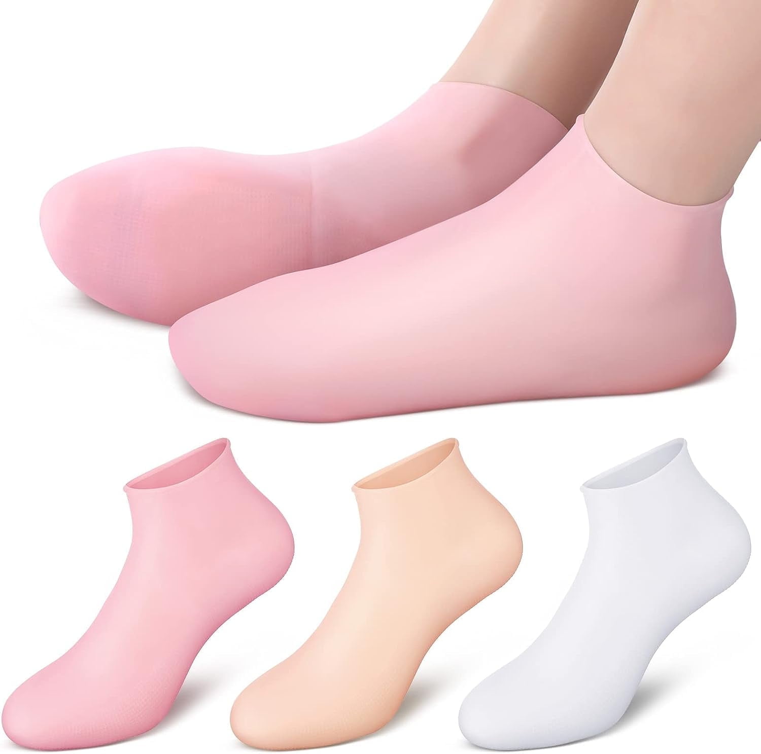 ZOIZOCP 3 Pair Silicone Socks Silicone Gel Sock Silicone Moisturizing Sock Silicone Heel Sock Moisturising Soc Toe Sock for Repairing Dry Feet Cracked Heel and Softening Rough Skin (L)