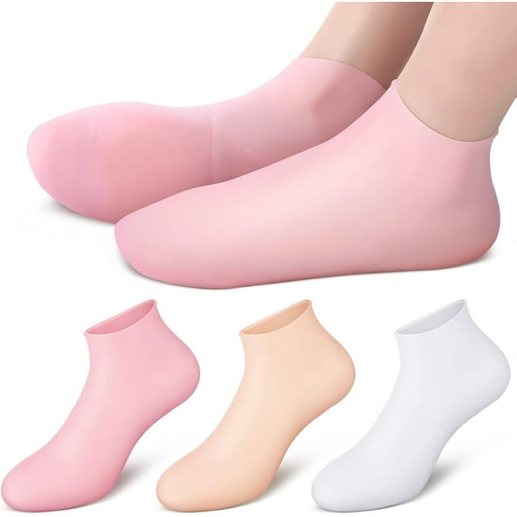 3 Pair Silicone Socks Silicone Gel Sock Silicone Moisturizing Sock Silicone Heel Sock Moisturising Soc Toe Sock for Repairing Dry Feet Cracked Heel and Softening Rough Skin (L)