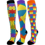 3 Pair Small/Medium Colorful Moderate Graduated Compression Socks 15-20 mmHg. Mens and Womens Style & Bright Color Pattern Designs