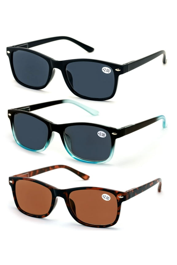 3 Pair Sunglasses Readers For Men Women - Outdoor Tinted Reading Glasses - NOT BIFOCAL +1.50