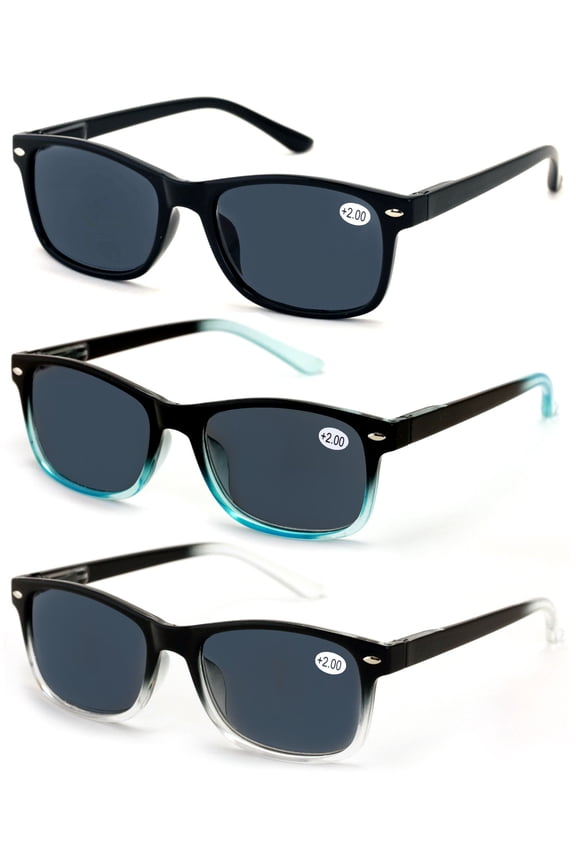 3 Pair Sunglasses Readers For Men Women - Outdoor Tinted Reading Glasses - NOT BIFOCAL +1.75