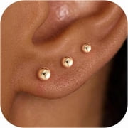 3 Pair Tiny Flat Back Stud Earrings for Women - 14K Gold plated Hypoallergenic Cute Small Screw Flatback Earring Set, Everyday Wear