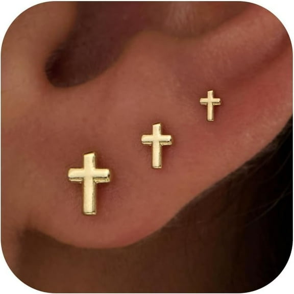 3 Pair Tiny Flat Back Stud Earrings for Women - 14K Gold Plated Hypoallergenic Cute Small Screw Flatback Earring Set, Everyday Wear