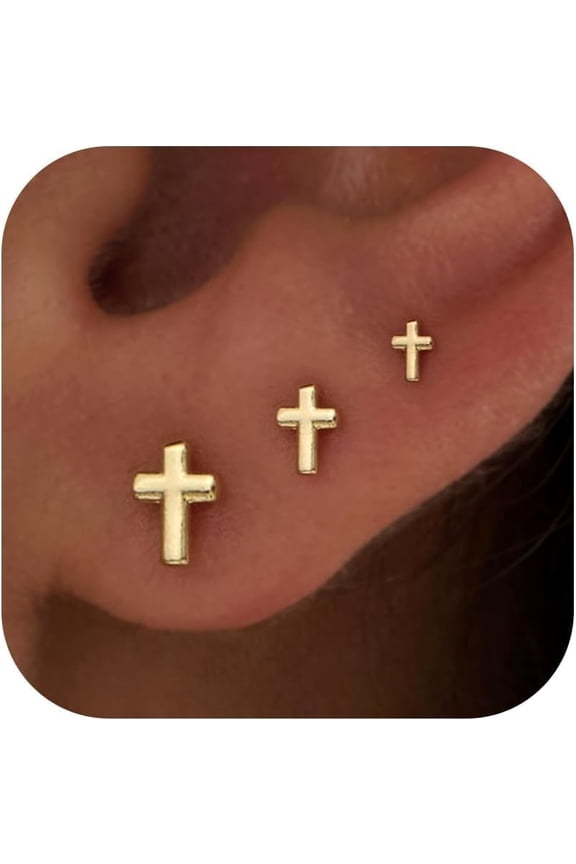 3 Pair Tiny Flat Back Stud Earrings for Women - 14K Gold Plated Hypoallergenic Cute Small Screw Flatback Earring Set, Everyday Wear