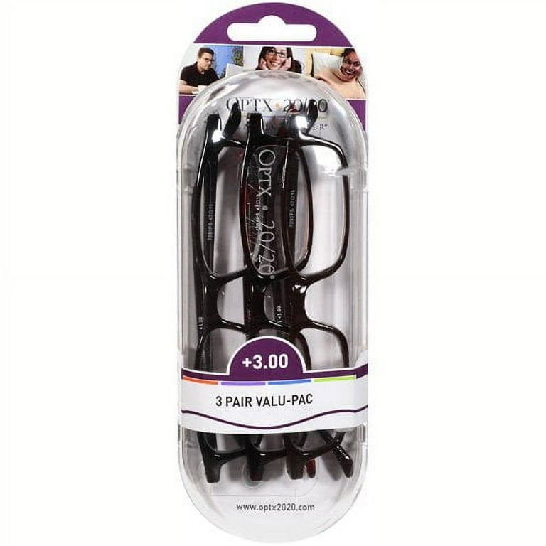 Optx 20/20 Classic +3.00 Reader Strength Reading Glasses - 3 Pair