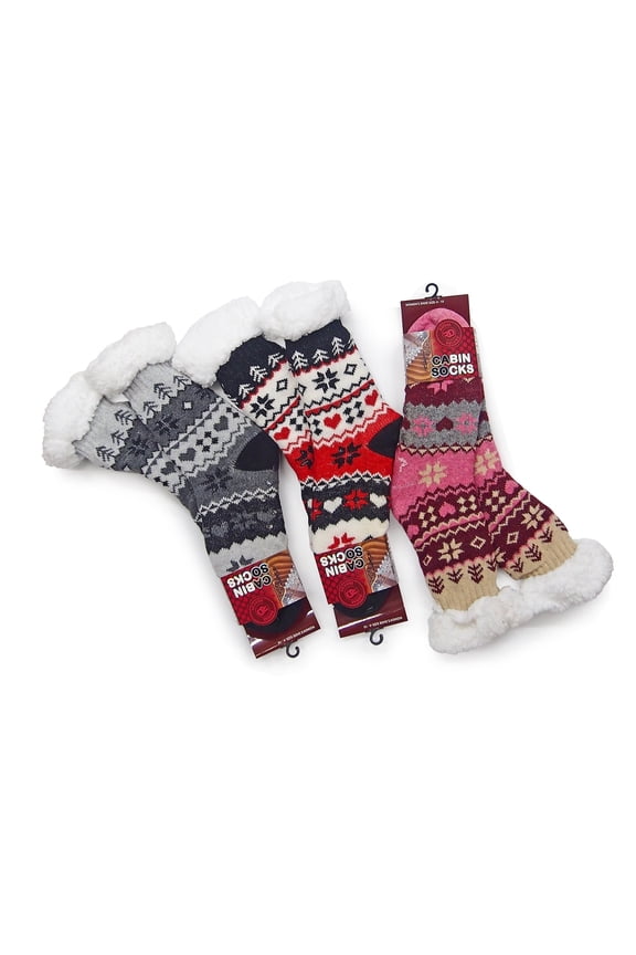 3-Pair Warm & Fuzzy Cabin Slipper Socks, Men's Assortment
