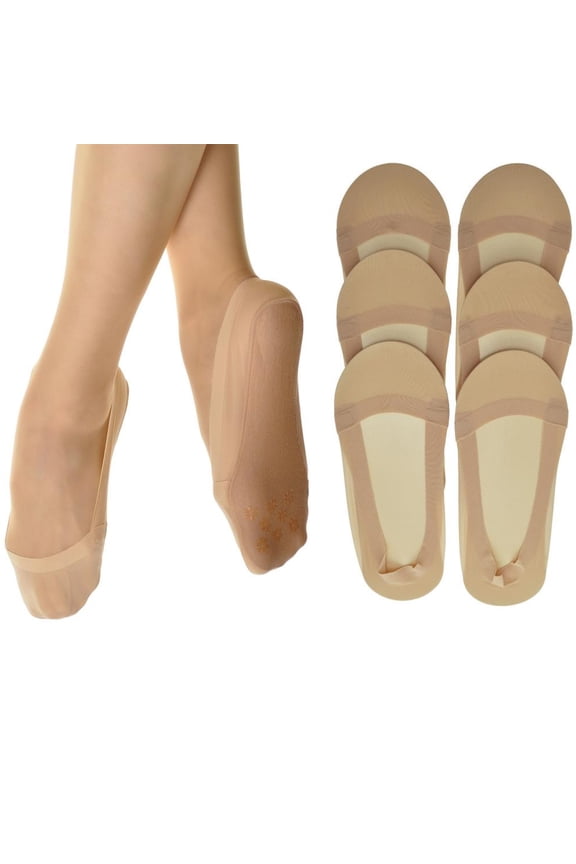 3 Pair Women No Show Cotton Socks Thin Cut Boat Liner Hidden Non Slip Beige 9-11