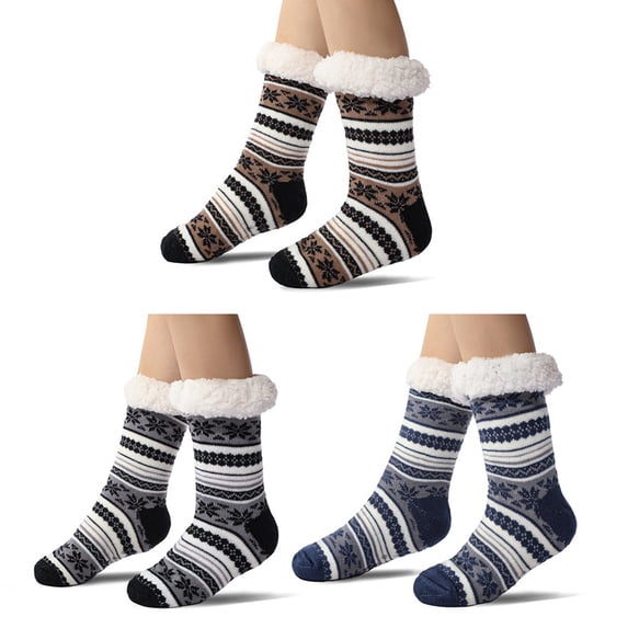 3 Pair Women's Girls Adult Kids Christmas Fuzzy Slipper Socks with Non-Slip Grippers, Cozy Fluffy Blanket Confinement Home Sleep Socks Cute Gifts Floor Socks