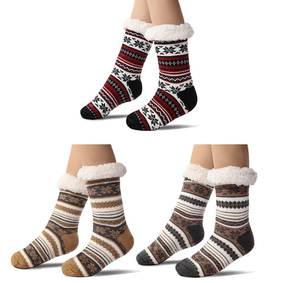 3 Pair Women's Girls Adult Kids Christmas Fuzzy Slipper Socks with Non-Slip Grippers, Cozy Fluffy Blanket Confinement Home Sleep Socks Cute Gifts Floor Socks