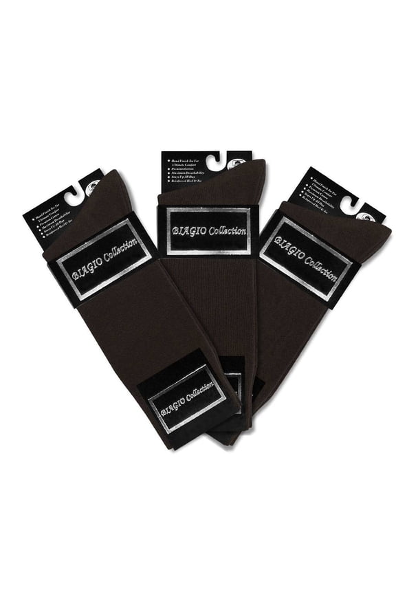 3 Pair of Biagio Solid CHOCOLATE BROWN Color Men's COTTON Dress SOCKS