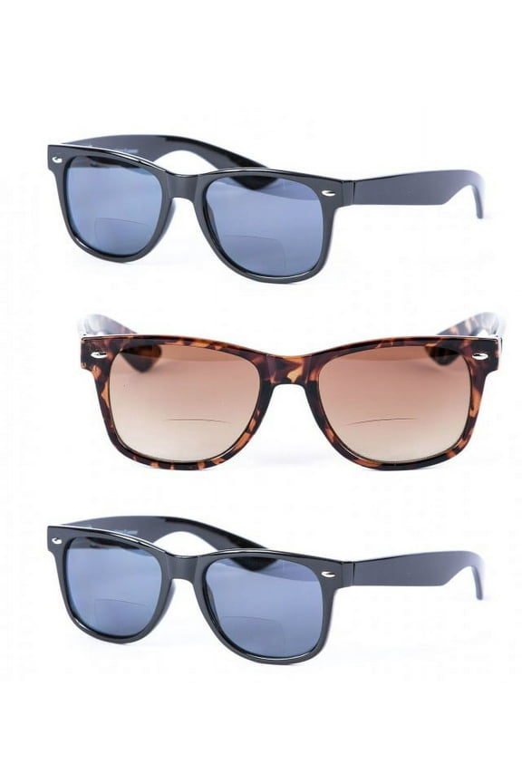 3 Pair of Bifocal Reading Sunglasses for Men and Women - Outdoor Sun Reading Glasses - Black/Brown - 2.75