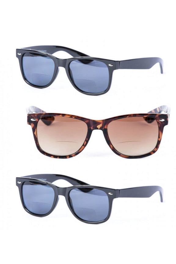 3 Pair of Bifocal Reading Sunglasses for Men and Women - Outdoor Sun Reading Glasses - Black/Brown - 3.00