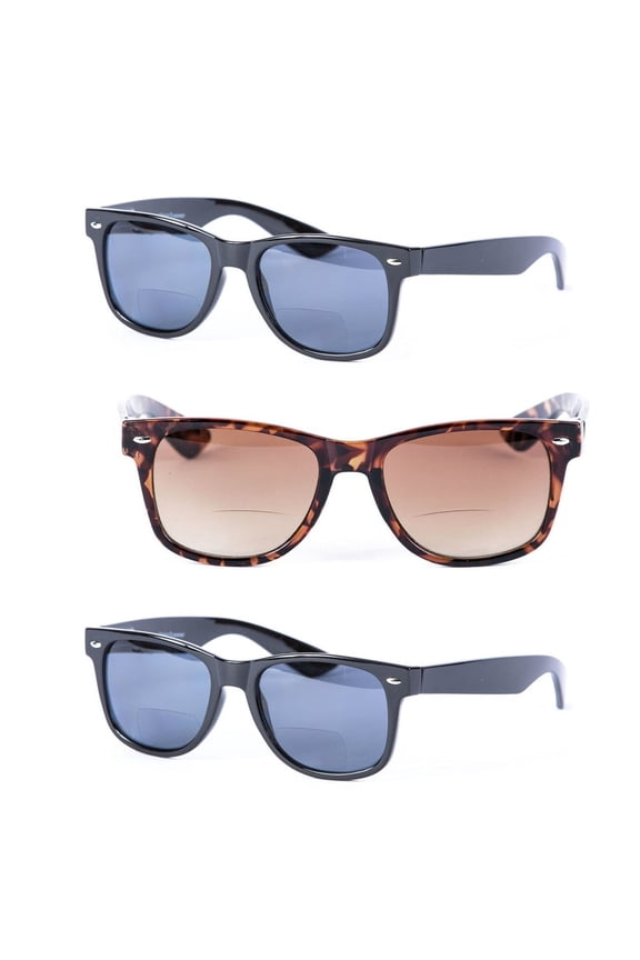 3 Pair of Classic Bifocal Reading Sunglasses For Men And Women Reading Glasses - Black/Tortoise - 1.00