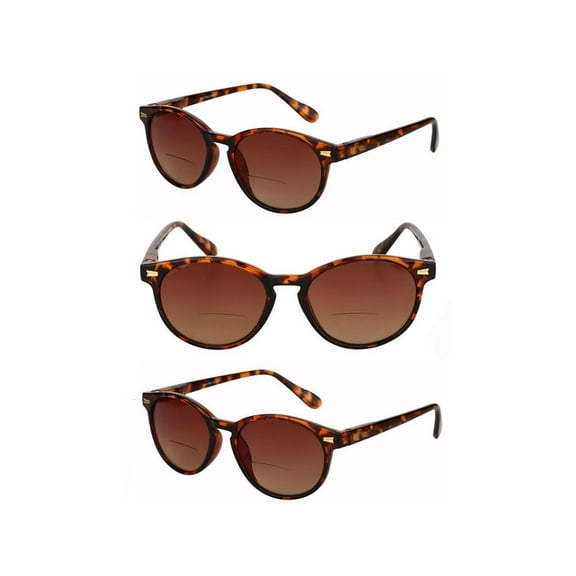 3 Pair of "The Brilliance" Bifocal Sunglasses - Round, Full Frame Reading Sunglasses - Tortoise/Tortoise - 2.50