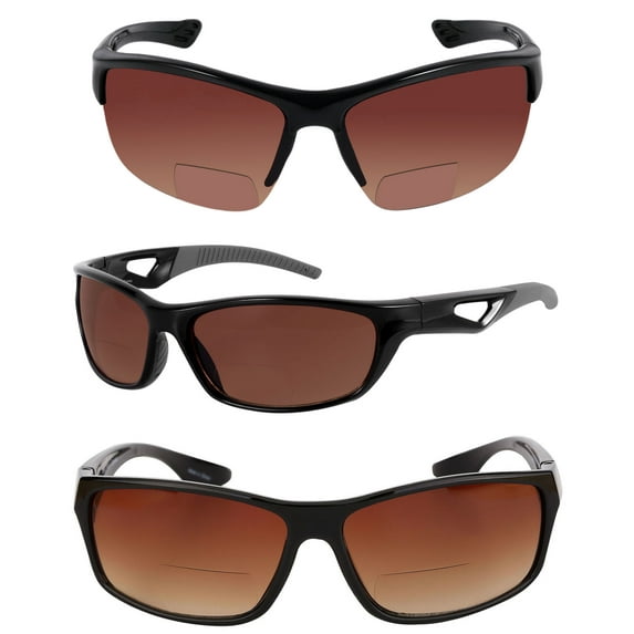 3 Pair of "The Elites" Our Unisex Sport/Casual Bifocal Reading Sunglasses Featuring HD Lenses - Jet/High Definition - 1.50