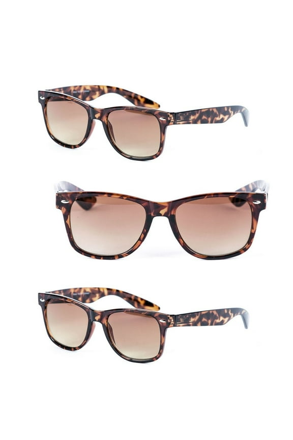 3 Pair of Unisex Reading Sunglasses - Full Frame Sun Readers (non bifocal) - Tortoise - 2.00
