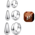 thumbnail image 1 of 3 Pairs 14K Gold & Silver Plated Huggie Hoop Earrings for Women, Hypoallergenic Small Chunky Lightweight Hoop Earrings Stacks, 1 of 5