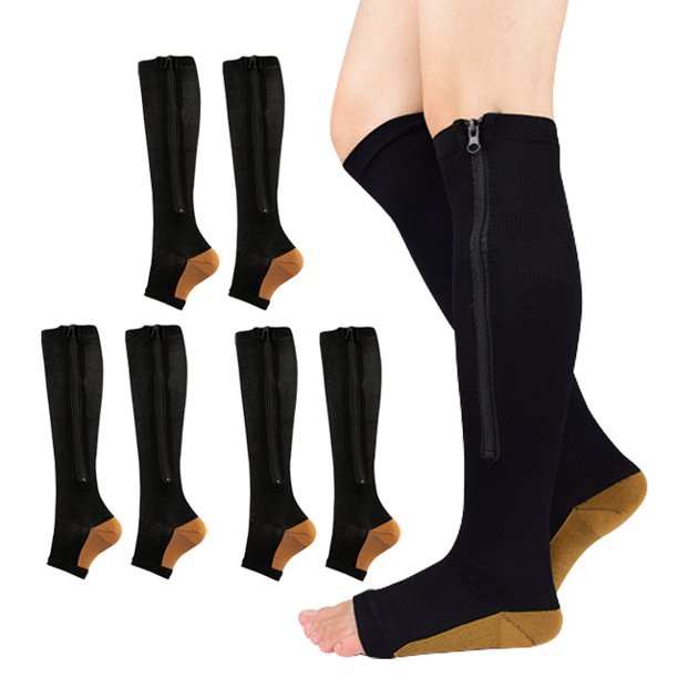 3 Pairs 1520mmHg Zipper Compression Socks for Women and Men, Knee High
