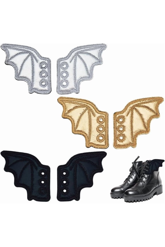 3 Pairs 3 Colors Shoe Wings Bat Shoe Wings Shoe Decoration Accessories Wing for Skates Sneakers Canvas Roller Shoes