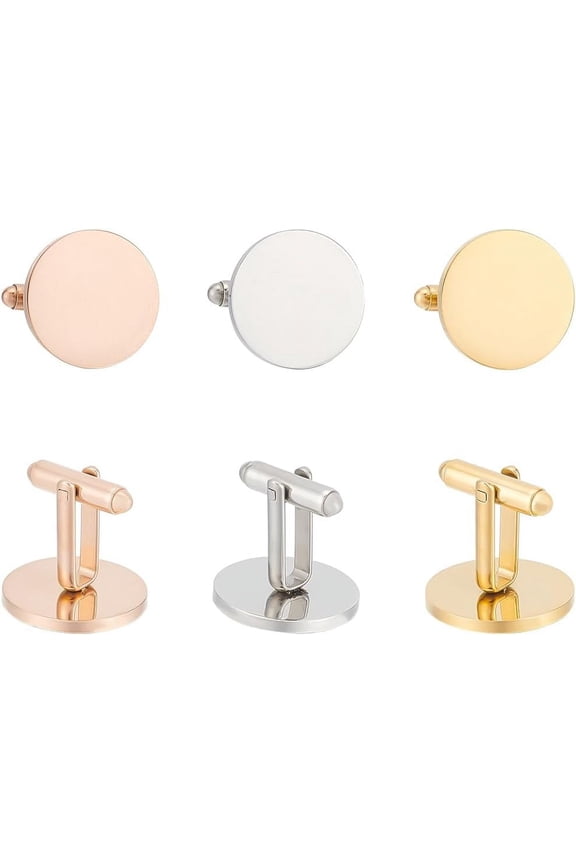 about 3 Pairs 3 Colors Stainless Steel Cufflinks for DIY Men Flat Round Smooth Cufflinks Shirt Suit Button Golden Cufflinks for DIY Wedding Business Graduation Jewelry Gift