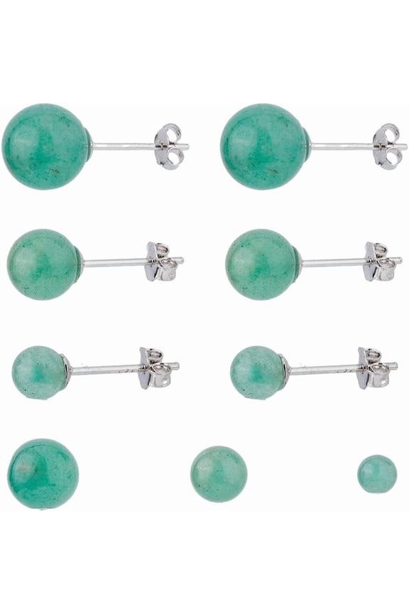 3 Pairs 3 Styles Dark Green Jade Earrings Genuine Jade Stud Earrings Natural Green Jade Earrings Round Stud Earrings with 925 Sterling Silver Pins